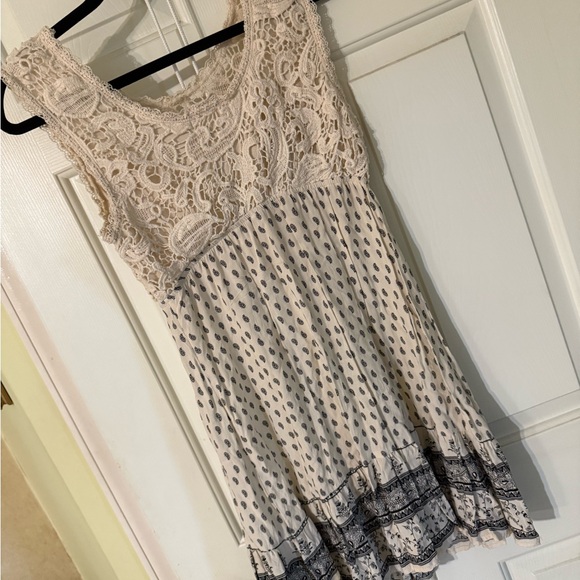 Altar'd State Dresses & Skirts - Altar'd State Cream Lace and Black Patterned Mini Dress